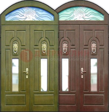 Стальная арочная дверь со стеклом ДА-17 для монолитного дома в Звенигороде