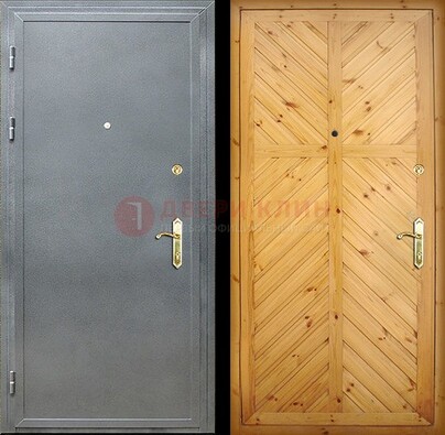 Серая металлическая дверь с евровагонкой ДЕ-12 в Троицке