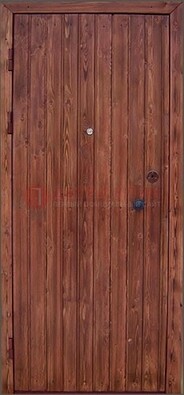 Коричневая железная дверь с евровагонкой ДЕ-18 в Звенигороде