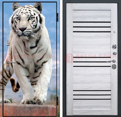 Стальная дверь с фотопечатью тигра ДФ-12 в Звенигороде
