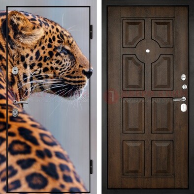 Металлическая дверь с фотопечатью леопарда ДФ-26 в Звенигороде