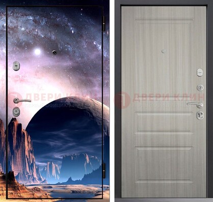 Железная дверь с фотопечатью космоса и планеты ДФ-50 в Звенигороде