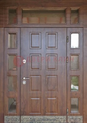 Стальная дверь МДФ со стеклом и фрамугами для дома ДФГ-29 в Звенигороде