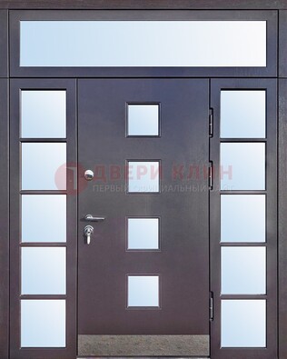 Современная железная дверь со стеклом и фрамугами ДФГ-4 в Звенигороде