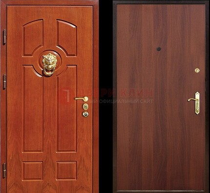 Оранжевая стальная дверь с МДФ ламинат внутри ДМ-18 в квартиру в Звенигороде