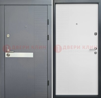 Серая металлическая дверь с белой резной МДФ панелью ДМ-215 в Звенигороде