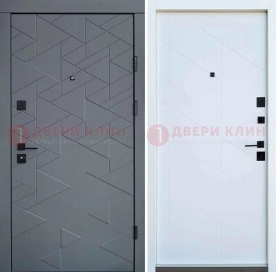 Серая металлическая дверь МДФ с узором  ДМ-224 в Звенигороде