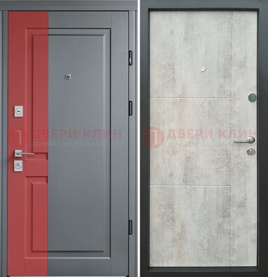 Серая с красной полосой металлическая дверь МДФ ДМ-245 в Звенигороде