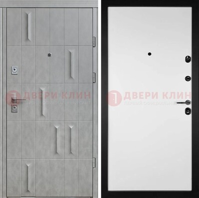Серая стальная дверь с рисунком МДФ и внутри Белый ясень ДМ-280 в Звенигороде
