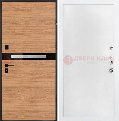 Железная коричневая дверь с МДФ в белом цвете ДМ-313 в Звенигороде
