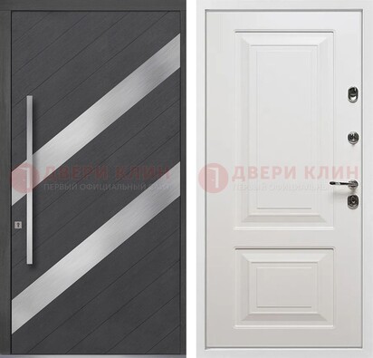 Серая входная дверь МДФ с металлическими вставками ДМ-325 в Звенигороде