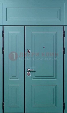 Синяя металлическая дверь с МДФ и верхней фрамугой ДМ-339 в Звенигороде