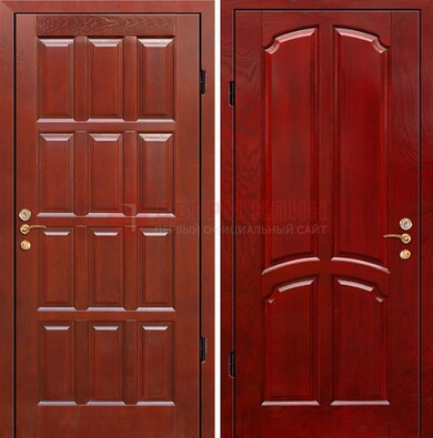 Красная металлическая дверь с массивом дуба ДМД-15 в Балашихе
