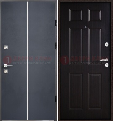 Железная дверь с порошковым покрытием и отделкой Темный орех внутри ДП-211 в Звенигороде