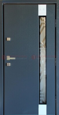 Серая стальная дверь с порошковым покрытием и стеклянной вставкой ДП-216 в Звенигороде