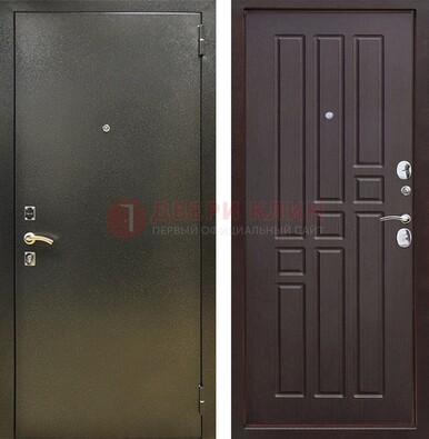 Входная темно-серая дверь с порошковым напылением и коричневой МДФ ДП-301 в Звенигороде