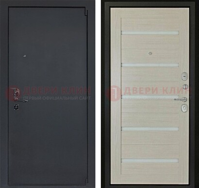 Черная стальная дверь с порошковым окрасом и стеклом ДП-309 в Рязани