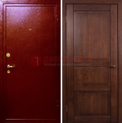Красная железная дверь с порошковым окрасом ДП-58 в Звенигороде