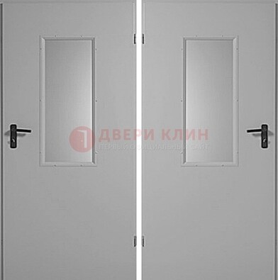 Белая металлическая противопожарная дверь с декоративной вставкой ДПП-7 в Звенигороде