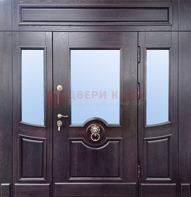 Филенчатая металлическая дверь с панелью МДФ и стеклом ДПР-102 в Звенигороде