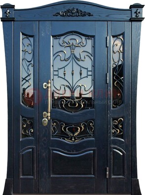 Парадная стальная дверь массив со стеклом и ковкой ДПР-99 в Звенигороде