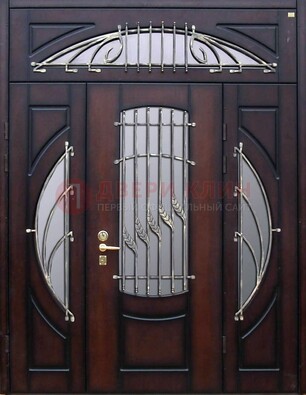 Парадная дверь со стеклянными вставками и ковкой ДПР-9 для улицы в Звенигороде