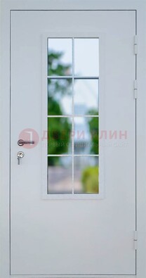 Белая железная дверь порошок со стеклом ДС-31 в Звенигороде