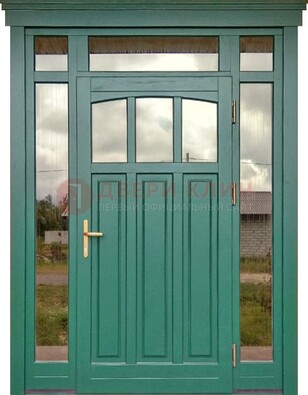 Зеленая металлическая дверь МДФ со стеклом ДС-43 в Звенигороде
