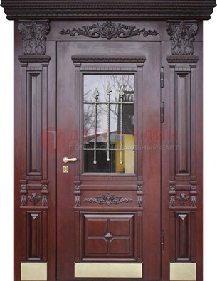 Железная парадная дверь массив дуба со стеклом и ковкой ДСК-175 в Звенигороде