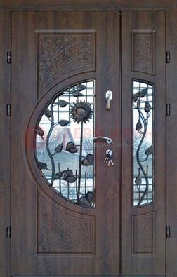 Входная дверь стекло с ковкой и резьбой ДСК-202 в Звенигороде