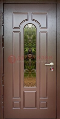 Металлическая коричневая дверь Винорит со стеклом и ковкой ДСК-210 в Котельниках