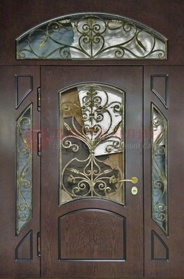 Входная дверь Винорит со стеклом и ковкой и фрамугами ДСК-213 в Звенигороде