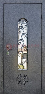 Темная стальная дверь Порошок со стеклом и ковкой ДСК-217 в Звенигороде