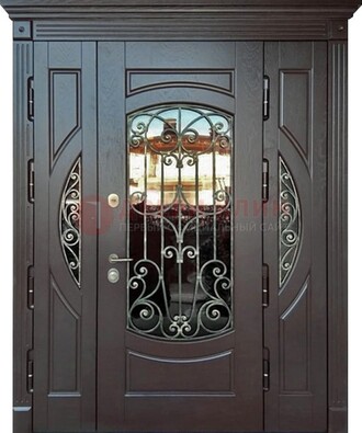 Полуторная железная дверь Винорит со стеклом и ковкой ДСК-231 в Звенигороде