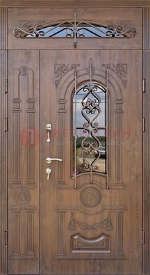 Распашная стальная дверь Винорит со стеклом и ковкой ДСК-232 в Звенигороде