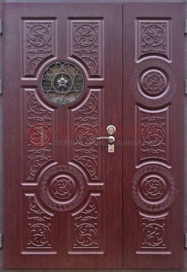 Красная железная дверь Винорит со стеклом и ковкой ДСК-235 в Звенигороде