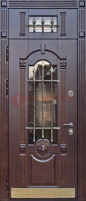 Металлическая дверь массив со стеклом и ковкой с фрамугой ДСК-249 в Звенигороде