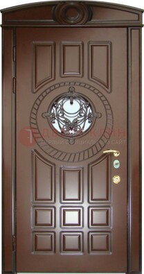 Шоколадная металлическая дверь Винорит со стеклом и ковкой ДСК-269 в Звенигороде