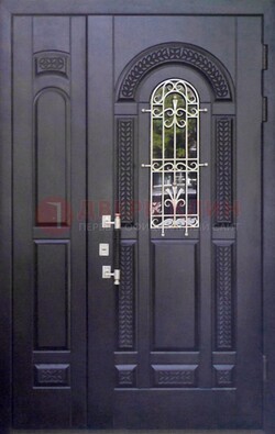 Входная дверь Винорит со стеклом и ковкой с узором ДСК-270 в Звенигороде
