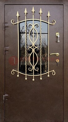 Стальная дверь Порошок со стеклом и ковкой для дома ДСК-280 в Звенигороде