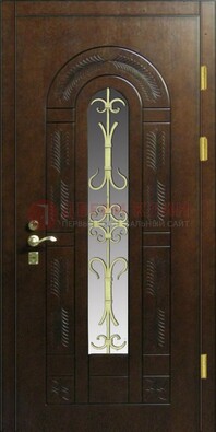 Дизайнерская металлическая дверь со стеклом и ковкой ДСК-50 в Звенигороде