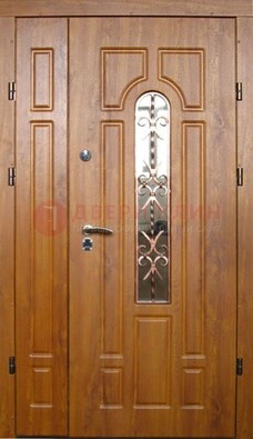Стальная дверь со стеклом и цветной ковкой ДСК-78 для панельного дома в Звенигороде