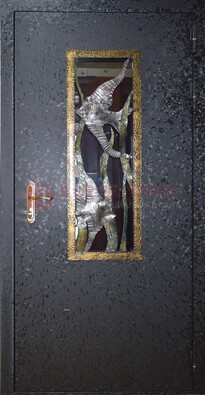 Металлическая дверь со стеклом и ковкой ДСК-82 для крыльца в Звенигороде
