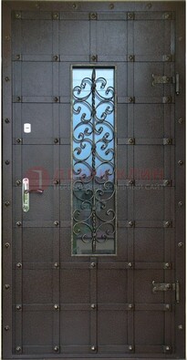 Стальная дверь со стеклом и ковкой ДСК-84 с утеплением в Звенигороде