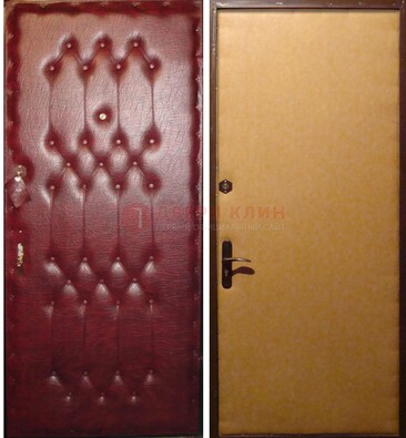 Бордовая металлическая дверь с винилискожей ДВ-1 в Звенигороде