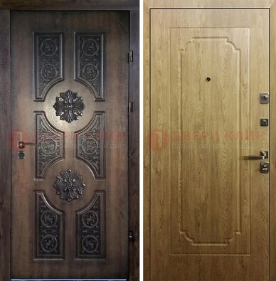 Железная коричневая дверь с виноритом и Золотой дуб внутри ДВТ-101 в Звенигороде