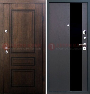 Входная дверь Итальянский орех с МДФ с черным стеклом ДМ-1199 в Звенигороде