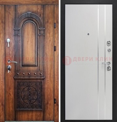 Стальная резная дверь Итальянский орех с виноритом и МДФ с молдингами ДВТ-120 в Звенигороде