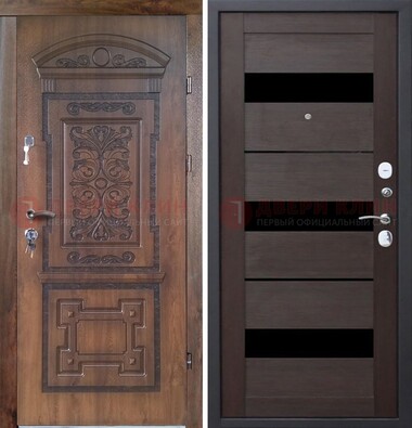 Стальная коричневая филенчатая дверь с виноритом и темной МДФ ДВТ-122 в Звенигороде