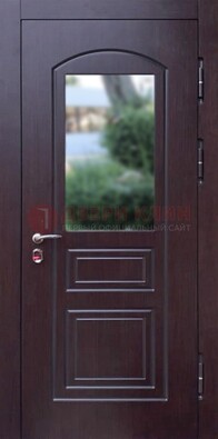 Темная железная дверь с виноритом и стеклом ДВТ-162 в Звенигороде